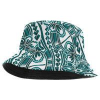 Hibiscus Bloom Island Tribal Waves Bucket Hat Teal Polynesian Pattern