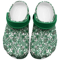 Hibiscus Bloom Island Tribal Waves Clogs Shoes Green Polynesian Pattern