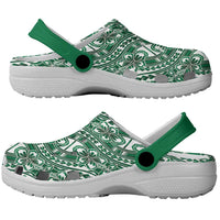 Hibiscus Bloom Island Tribal Waves Clogs Shoes Green Polynesian Pattern