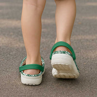 Hibiscus Bloom Island Tribal Waves Clogs Shoes Green Polynesian Pattern