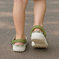 Hibiscus Bloom Island Tribal Waves Clogs Shoes Olive Green Polynesian Pattern