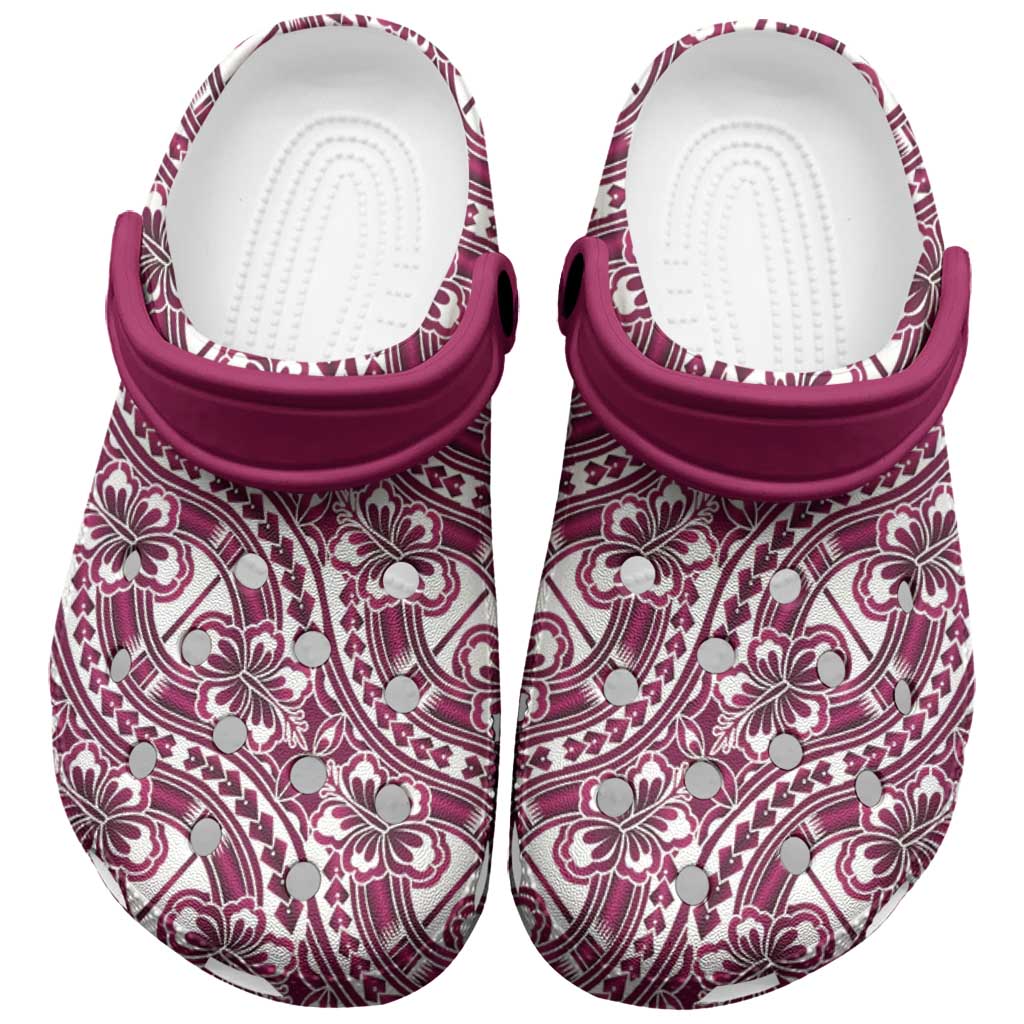 Hibiscus Bloom Island Tribal Waves Clogs Shoes Pink Polynesian Pattern