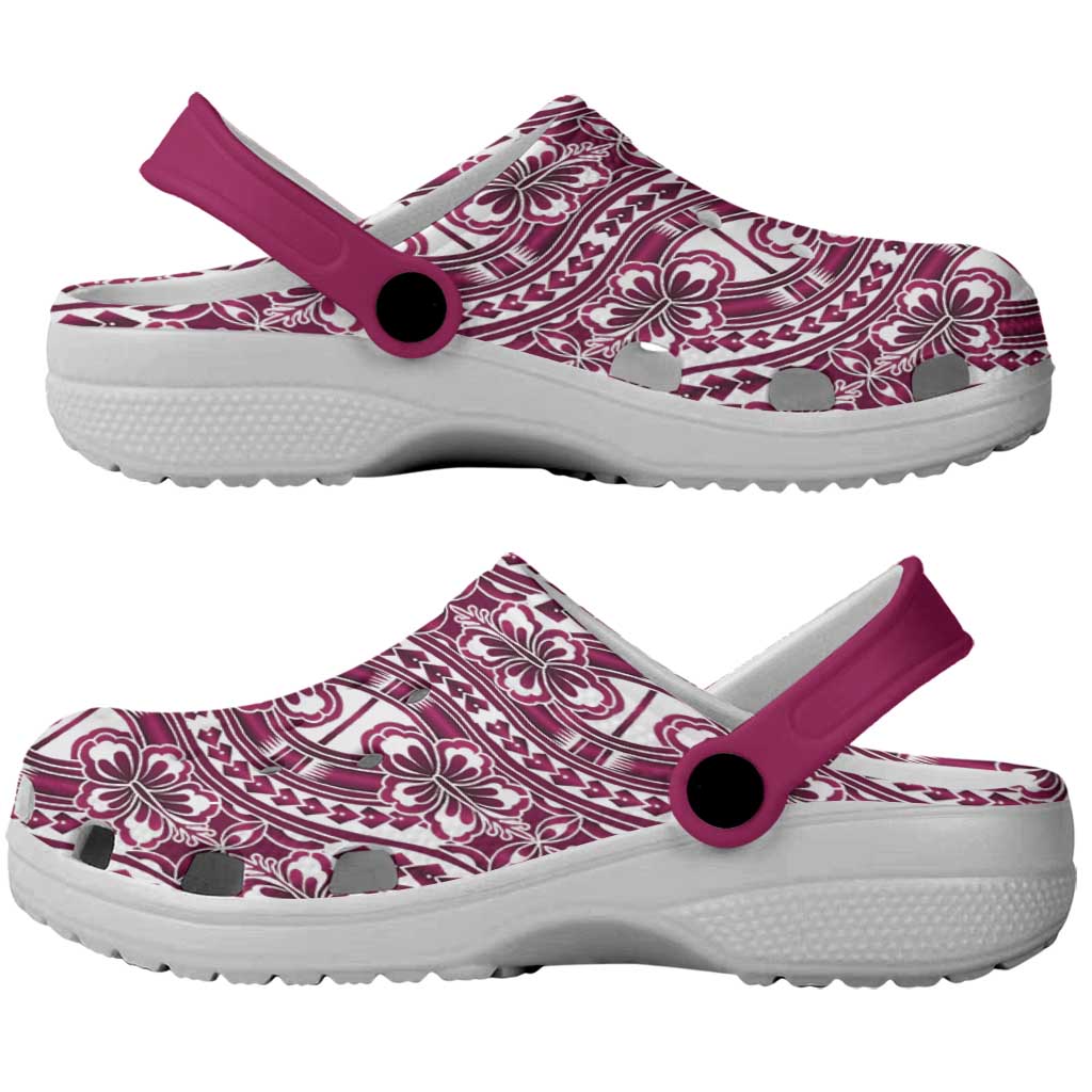 Hibiscus Bloom Island Tribal Waves Clogs Shoes Pink Polynesian Pattern