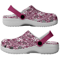 Hibiscus Bloom Island Tribal Waves Clogs Shoes Pink Polynesian Pattern