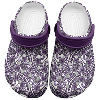 Hibiscus Bloom Island Tribal Waves Clogs Shoes Purple Polynesian Pattern