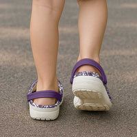 Hibiscus Bloom Island Tribal Waves Clogs Shoes Purple Polynesian Pattern