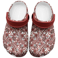 Hibiscus Bloom Island Tribal Waves Clogs Shoes Red Polynesian Pattern