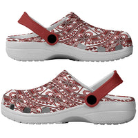 Hibiscus Bloom Island Tribal Waves Clogs Shoes Red Polynesian Pattern
