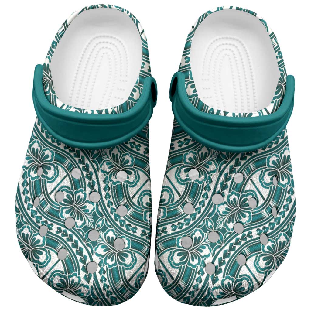 Hibiscus Bloom Island Tribal Waves Clogs Shoes Teal Polynesian Pattern LT01 Teal - Polynesian Pride