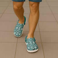 Hibiscus Bloom Island Tribal Waves Clogs Shoes Teal Polynesian Pattern LT01 - Polynesian Pride
