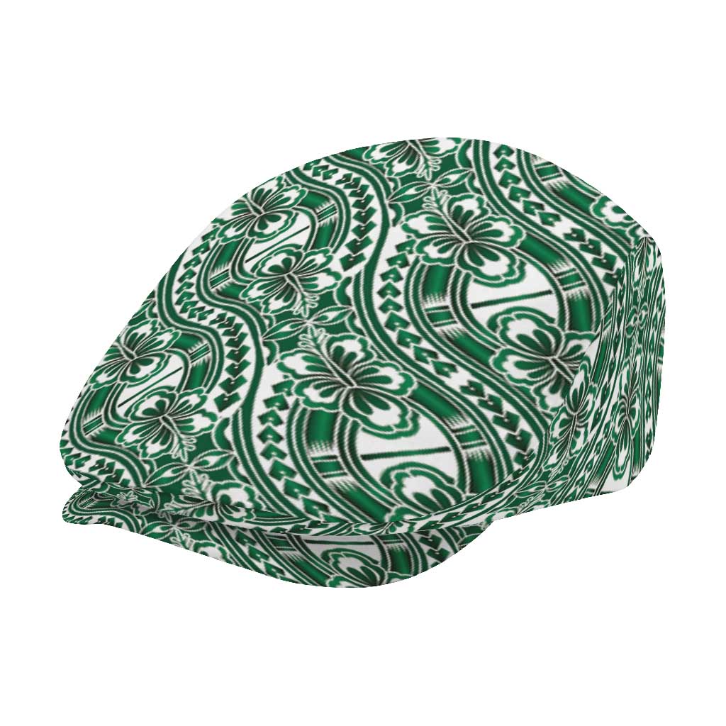 Hibiscus Bloom Island Tribal Waves Jeff Hat Green Polynesian Pattern