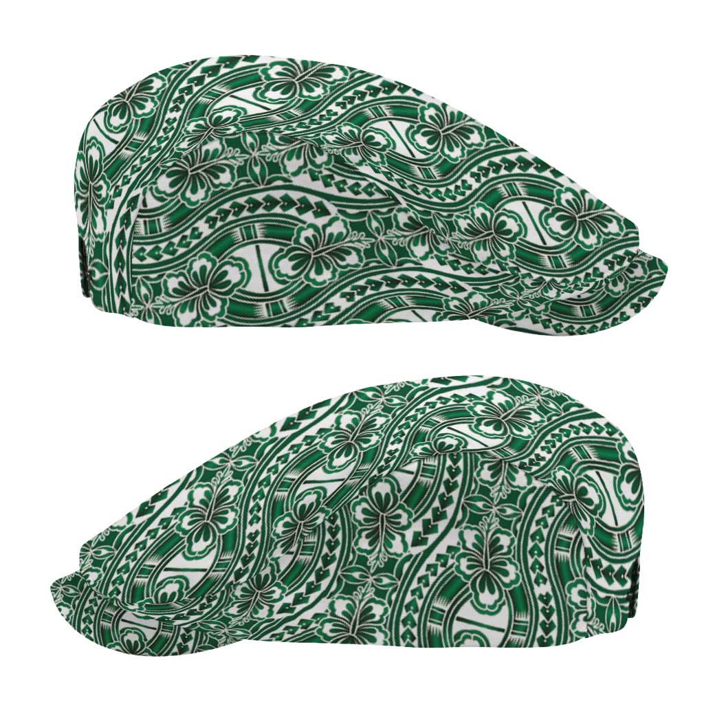 Hibiscus Bloom Island Tribal Waves Jeff Hat Green Polynesian Pattern