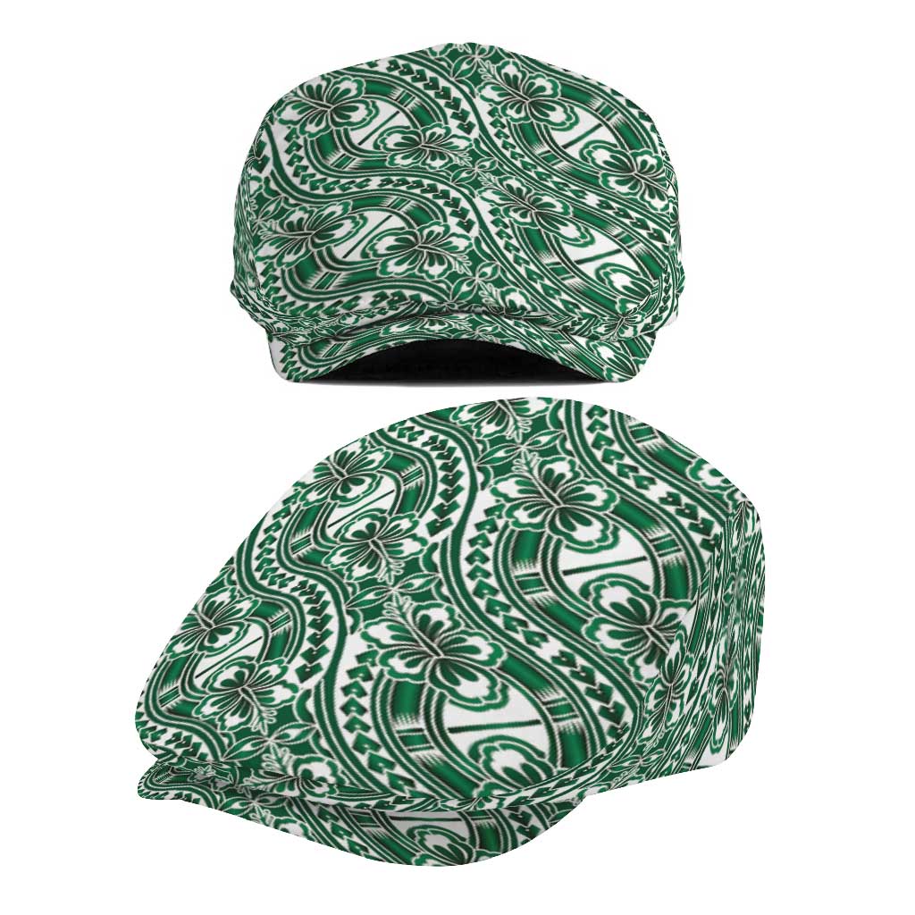Hibiscus Bloom Island Tribal Waves Jeff Hat Green Polynesian Pattern
