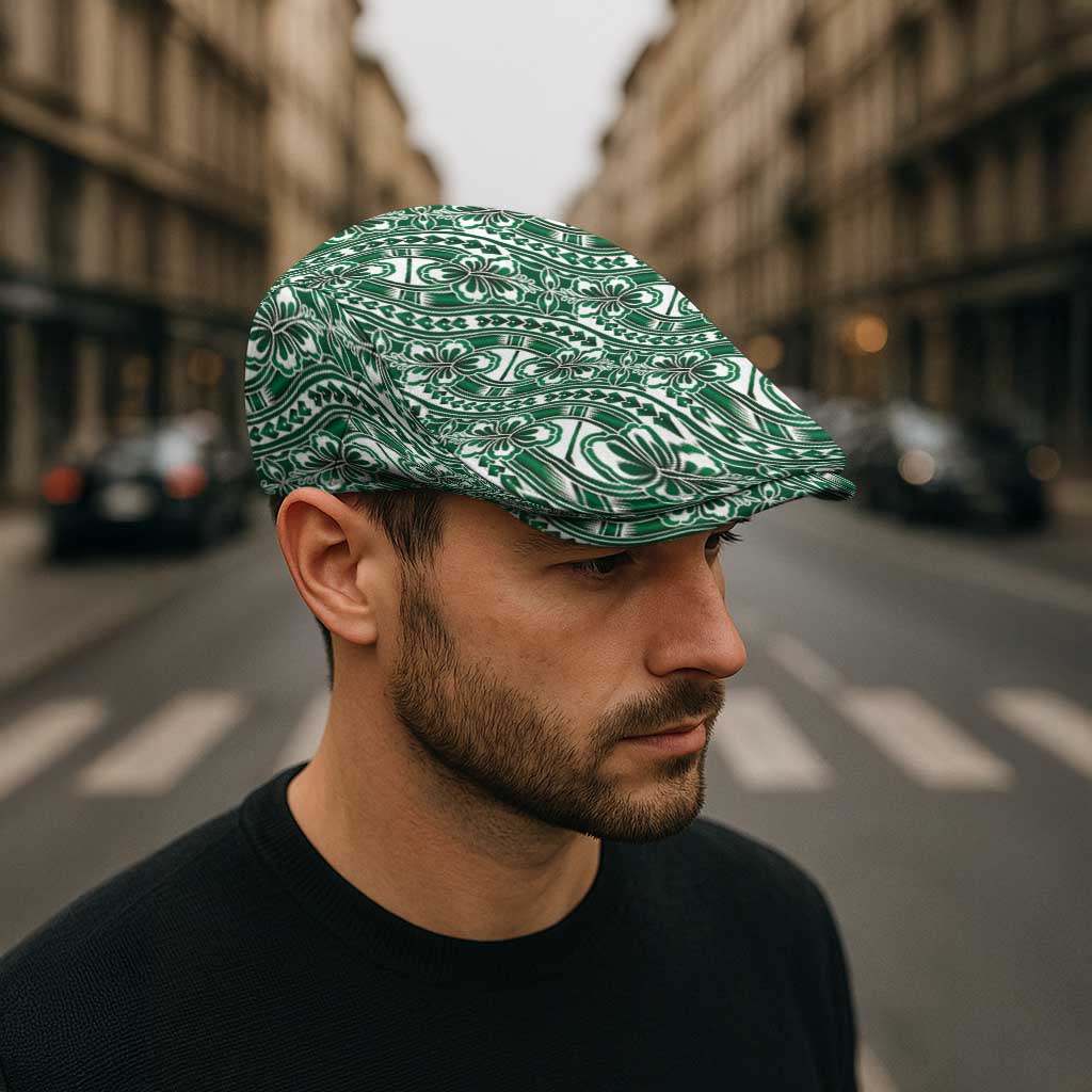 Hibiscus Bloom Island Tribal Waves Jeff Hat Green Polynesian Pattern