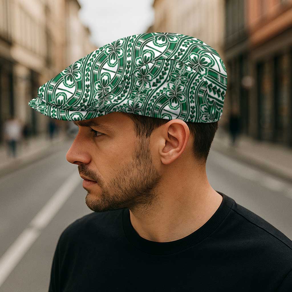 Hibiscus Bloom Island Tribal Waves Jeff Hat Green Polynesian Pattern