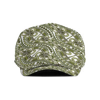 Hibiscus Bloom Island Tribal Waves Jeff Hat Olive Green Polynesian Pattern