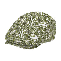 Hibiscus Bloom Island Tribal Waves Jeff Hat Olive Green Polynesian Pattern
