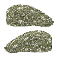 Hibiscus Bloom Island Tribal Waves Jeff Hat Olive Green Polynesian Pattern
