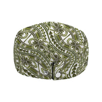 Hibiscus Bloom Island Tribal Waves Jeff Hat Olive Green Polynesian Pattern