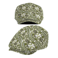 Hibiscus Bloom Island Tribal Waves Jeff Hat Olive Green Polynesian Pattern