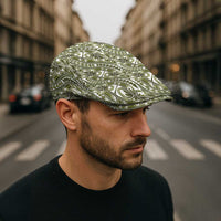 Hibiscus Bloom Island Tribal Waves Jeff Hat Olive Green Polynesian Pattern