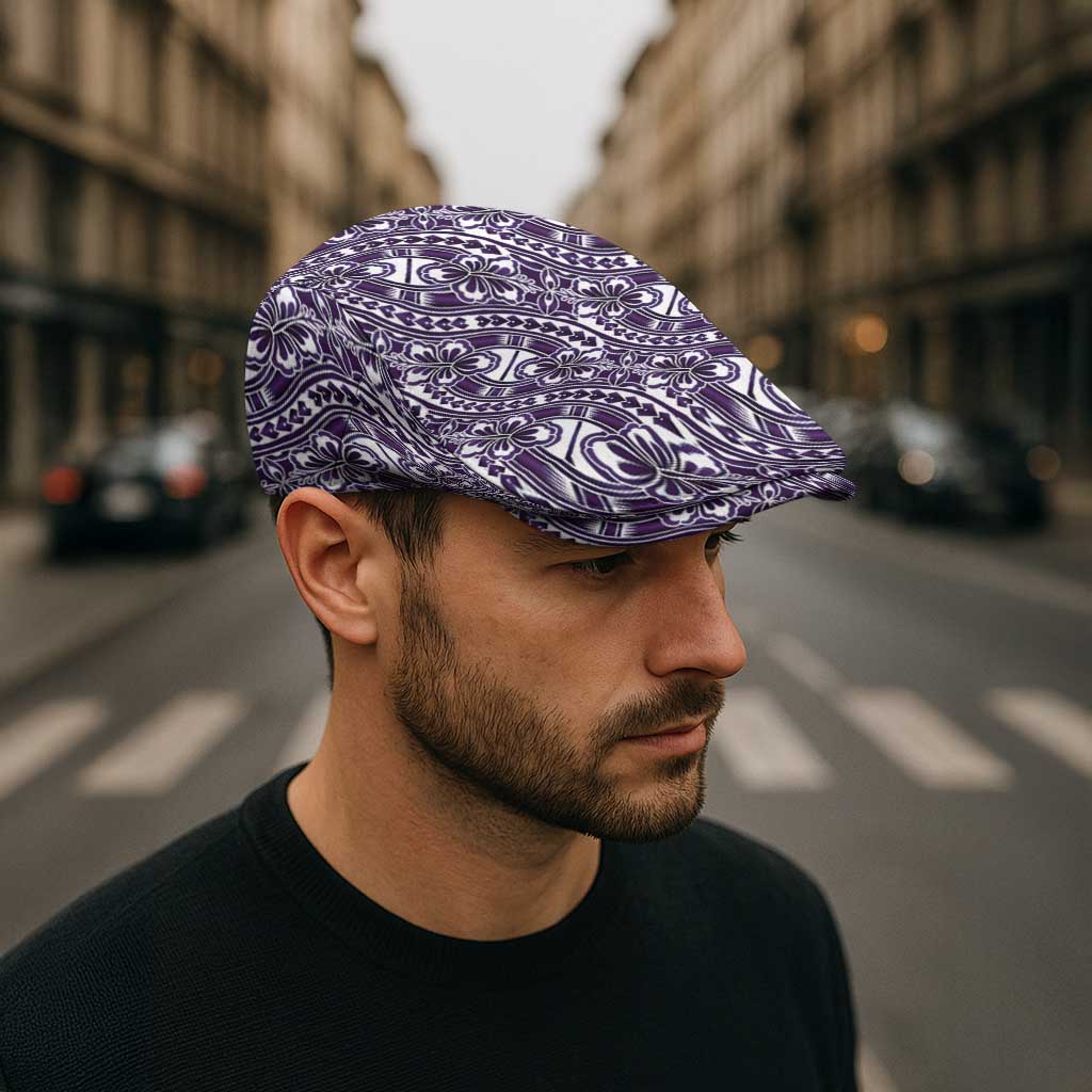 Hibiscus Bloom Island Tribal Waves Jeff Hat Purple Polynesian Pattern