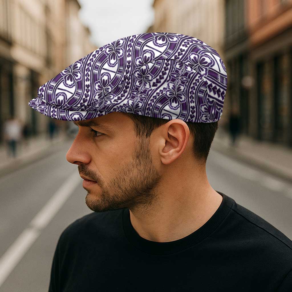 Hibiscus Bloom Island Tribal Waves Jeff Hat Purple Polynesian Pattern