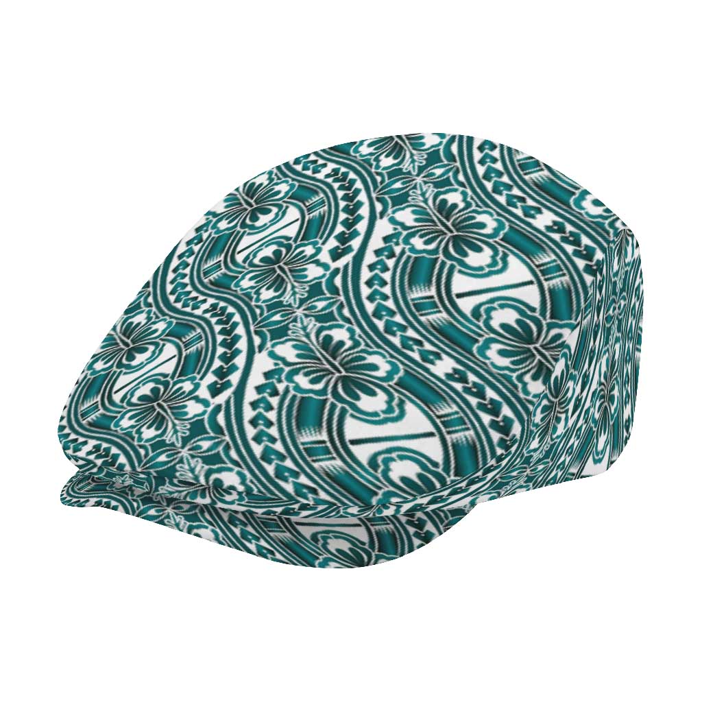 Hibiscus Bloom Island Tribal Waves Jeff Hat Teal Polynesian Pattern LT01 - Polynesian Pride