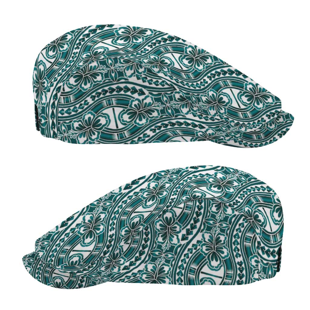 Hibiscus Bloom Island Tribal Waves Jeff Hat Teal Polynesian Pattern LT01 - Polynesian Pride