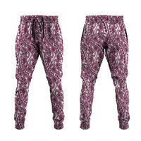 Hibiscus Bloom Island Tribal Waves Jogger Pants Pink Polynesian Pattern
