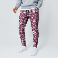 Hibiscus Bloom Island Tribal Waves Jogger Pants Pink Polynesian Pattern