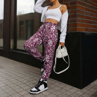 Hibiscus Bloom Island Tribal Waves Jogger Pants Pink Polynesian Pattern
