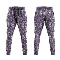 Hibiscus Bloom Island Tribal Waves Jogger Pants Purple Polynesian Pattern