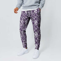 Hibiscus Bloom Island Tribal Waves Jogger Pants Purple Polynesian Pattern