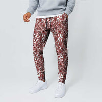 Hibiscus Bloom Island Tribal Waves Jogger Pants Red Polynesian Pattern