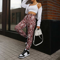 Hibiscus Bloom Island Tribal Waves Jogger Pants Red Polynesian Pattern