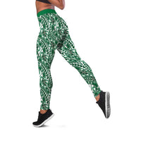 Hibiscus Bloom Island Tribal Waves Leggings Green Polynesian Pattern