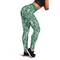 Hibiscus Bloom Island Tribal Waves Leggings Green Polynesian Pattern