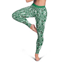Hibiscus Bloom Island Tribal Waves Leggings Green Polynesian Pattern