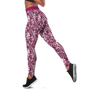Hibiscus Bloom Island Tribal Waves Leggings Pink Polynesian Pattern