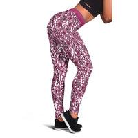 Hibiscus Bloom Island Tribal Waves Leggings Pink Polynesian Pattern