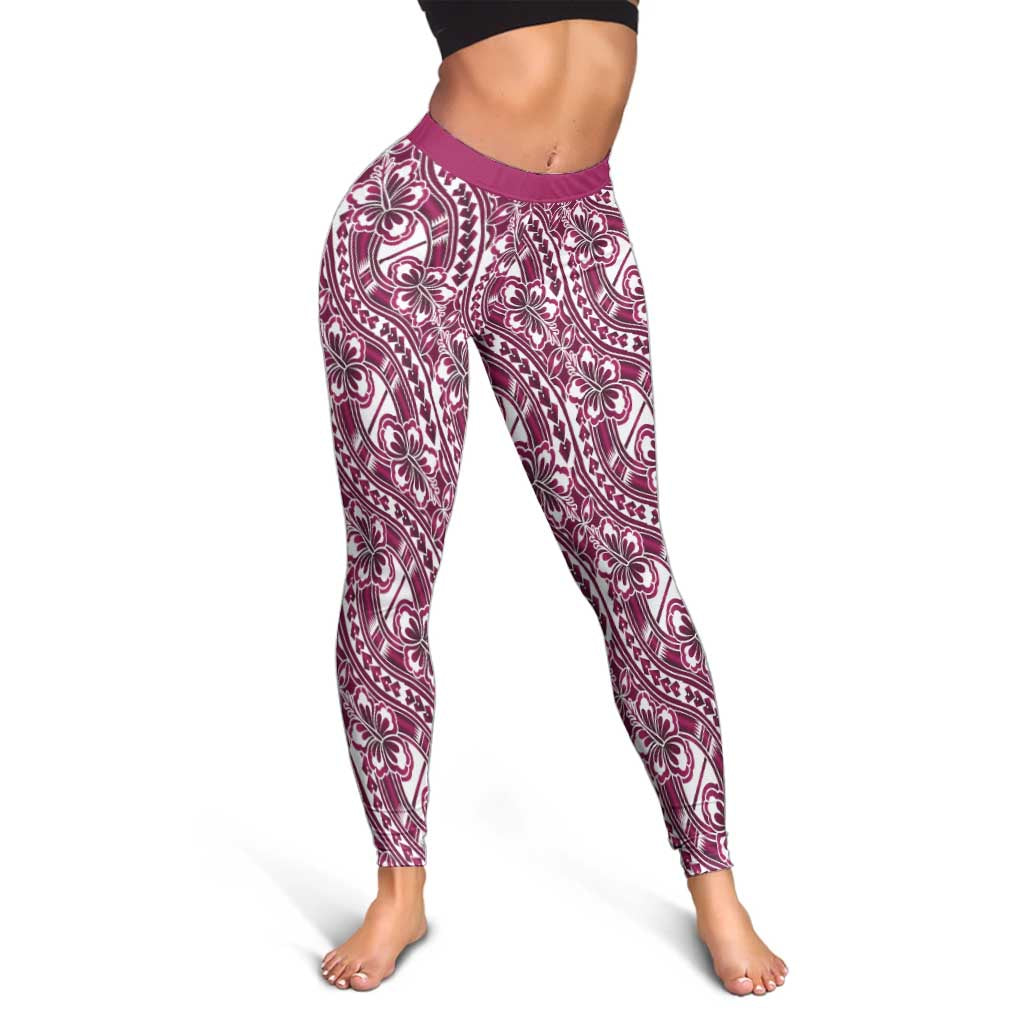 Hibiscus Bloom Island Tribal Waves Leggings Pink Polynesian Pattern