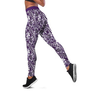 Hibiscus Bloom Island Tribal Waves Leggings Purple Polynesian Pattern
