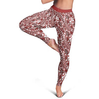 Hibiscus Bloom Island Tribal Waves Leggings Red Polynesian Pattern