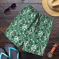 Hibiscus Bloom Island Tribal Waves Shorts for Men Green Polynesian Pattern LT01 Green - Polynesian Pride
