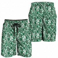 Hibiscus Bloom Island Tribal Waves Shorts for Men Green Polynesian Pattern LT01 - Polynesian Pride