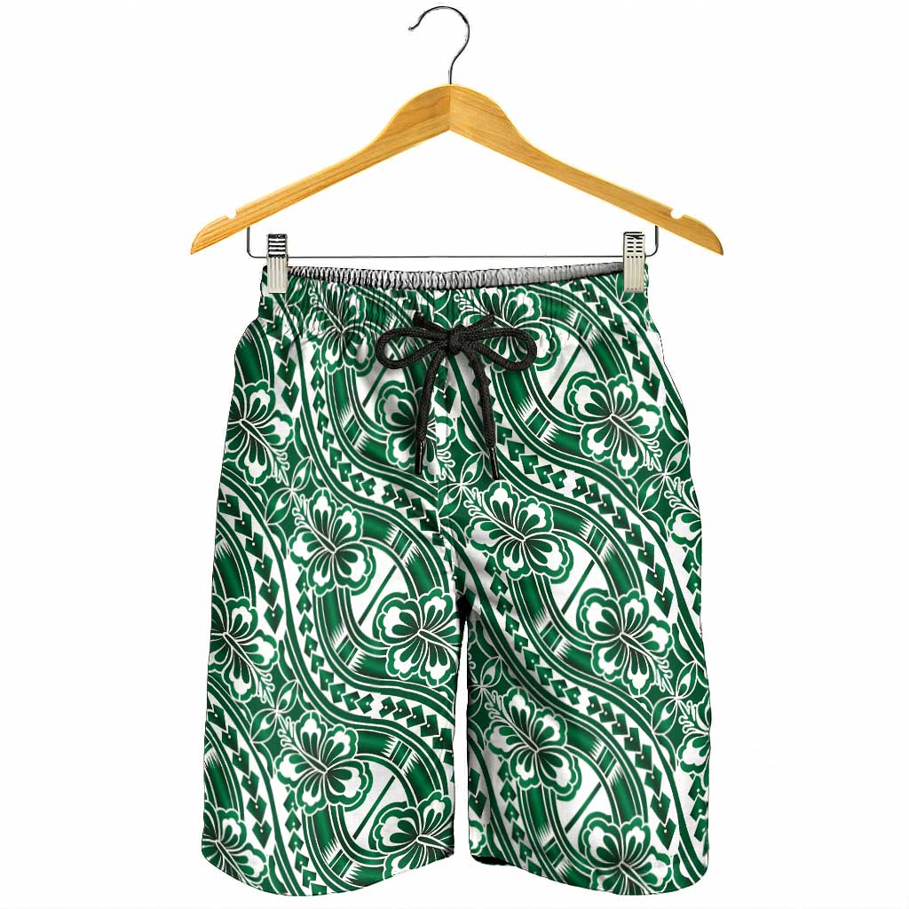 Hibiscus Bloom Island Tribal Waves Shorts for Men Green Polynesian Pattern LT01 - Polynesian Pride