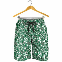Hibiscus Bloom Island Tribal Waves Shorts for Men Green Polynesian Pattern LT01 - Polynesian Pride