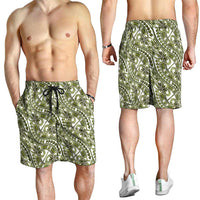 Hibiscus Bloom Island Tribal Waves Shorts for Men Olive Green Polynesian Pattern