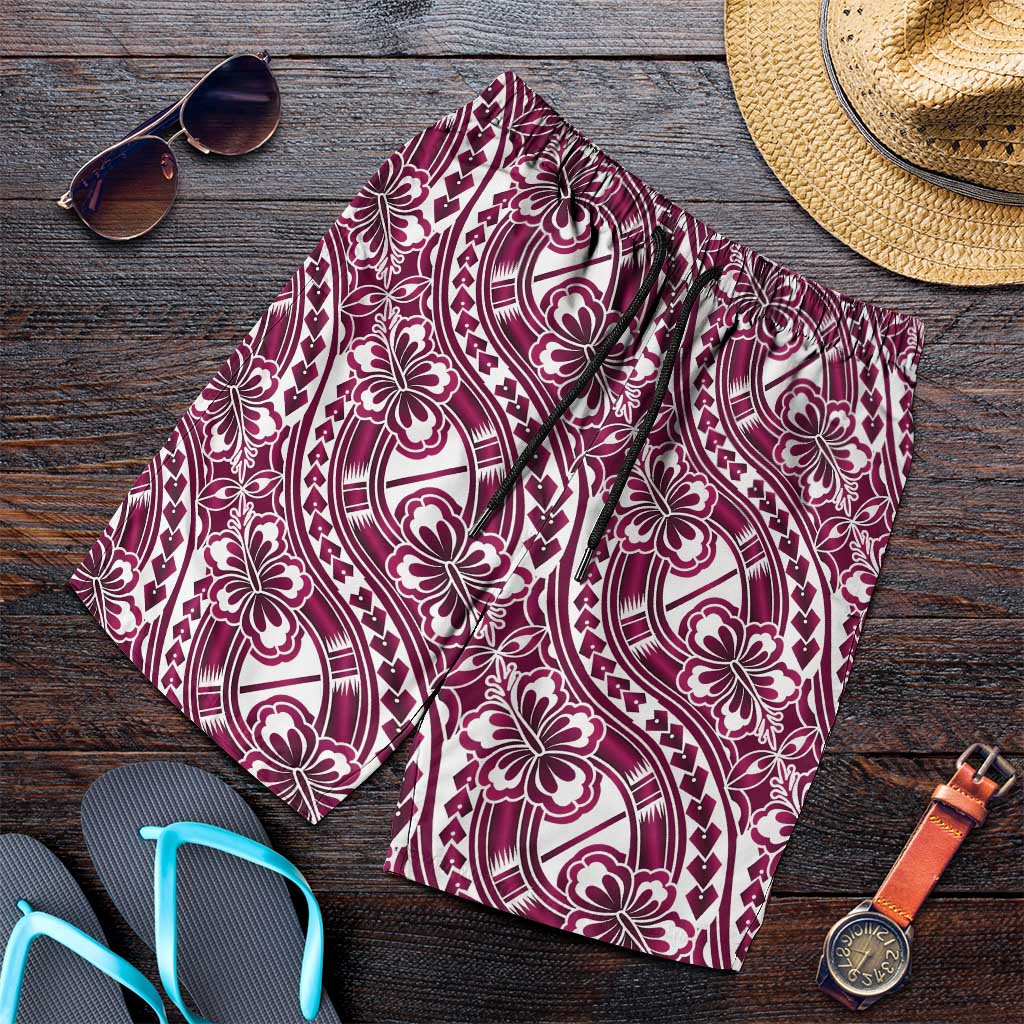 Hibiscus Bloom Island Tribal Waves Shorts for Men Pink Polynesian Pattern